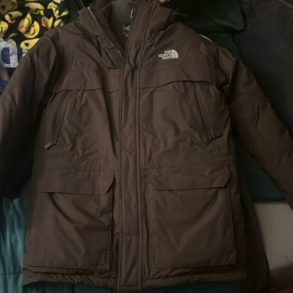 Brown North Face puffer jacket